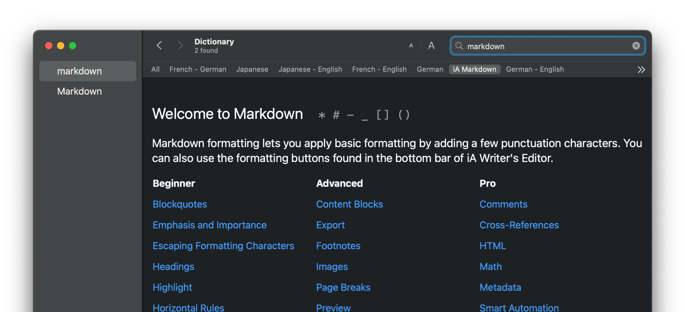 markdown dictionary