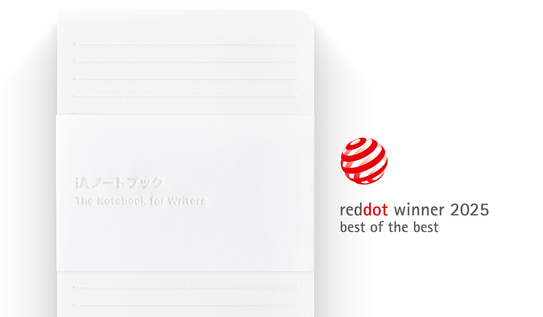iA Notebook beside the Red Dot winner 2025 best of the best logo